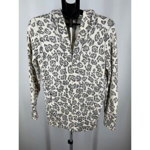 Zenergy by Chicos Womens Grey Leopard Print Cotton Cashmere Zip Up Hoodie Size 0